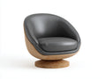 Fauteuil 92×88×80 cm - cuir synthétique gris anthracite - dossier arrondi avec base bois pour salon contemporain