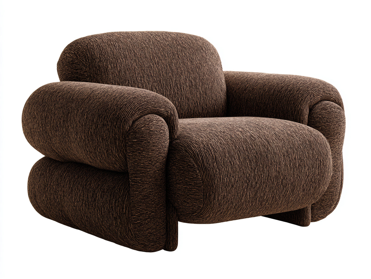 Fauteuil 90×88×82 cm - tissu bouclé marron foncé - dossier haut et accoudoirs arrondis style confortable pour salon