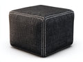 Tabouret carré 48×48×44 cm - tissu tissé noir et surpiqûres ivoire - siège compact pour chambre à coucher