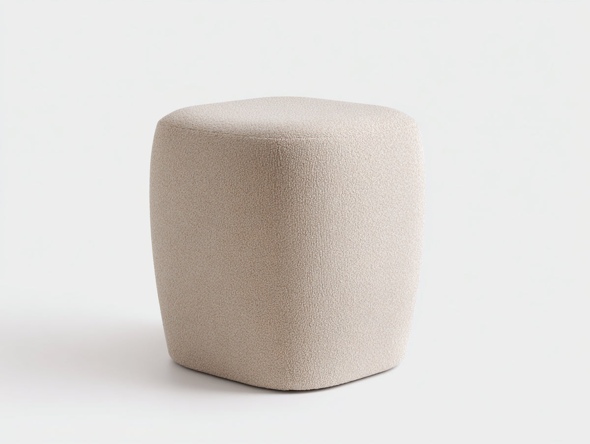 Tabouret cylindrique 38×38×43 cm - tissu bouclé beige clair et forme arrondie - style contemporain pour chambre à coucher