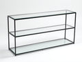 Console 120×35×78 cm - métal noir et verre transparent - 3 niveaux pour chambre à coucher