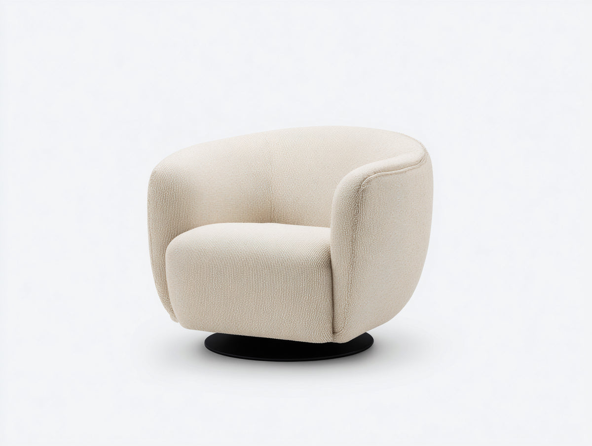 Fauteuil Salon 86x84x75 cm - tissu bouclé beige clair - socle pivotant noir style contemporain