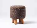 Tabouret rembourré 42×42×48 cm - tissu brun moucheté et bois clair - assise ronde pour chambre à coucher