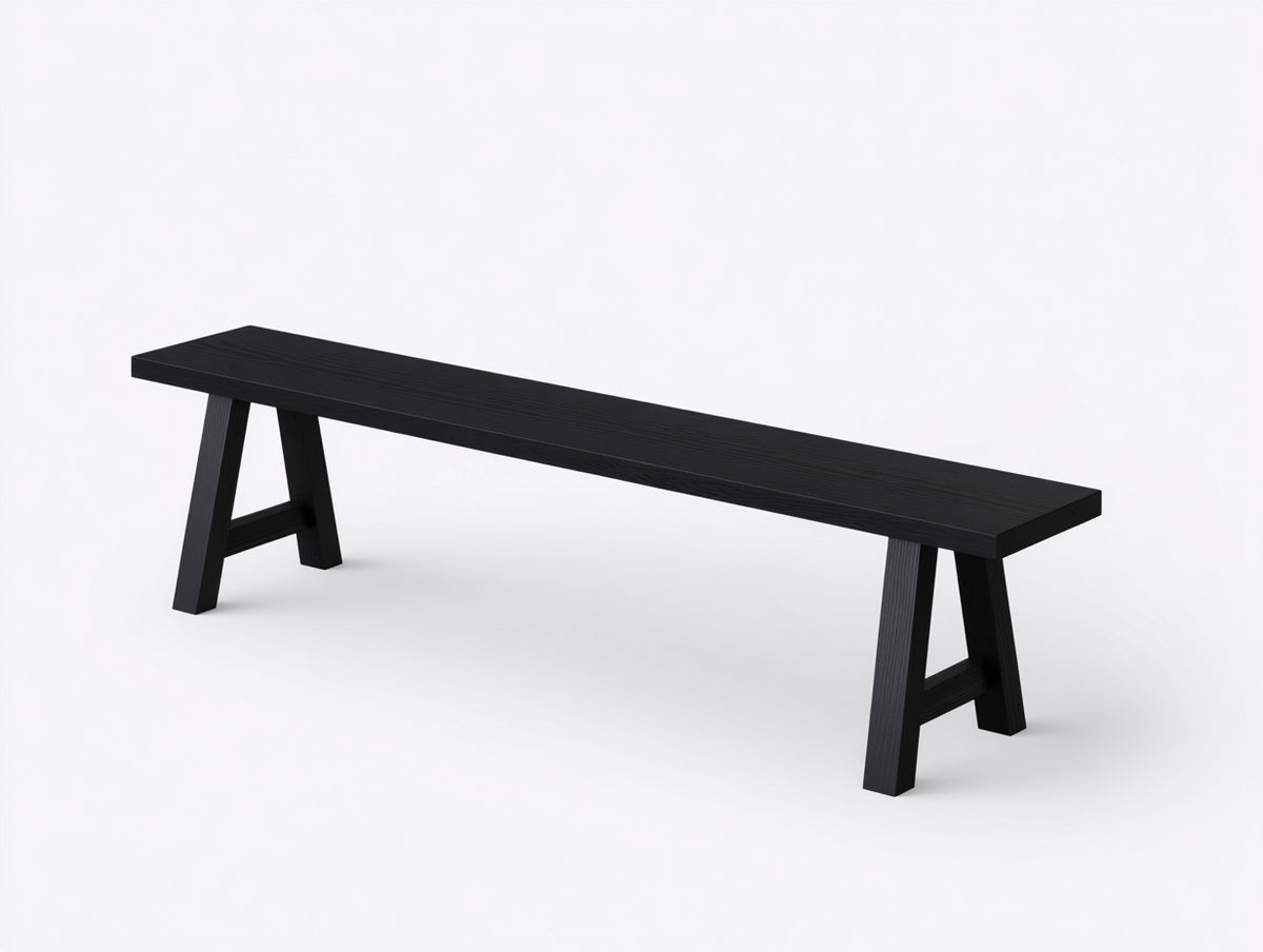 Banc en bois 185×38×45 cm - noir - structure inclinée au style contemporain