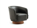 Fauteuil 86×84×76 cm - cuir synthétique gris foncé - base ronde en bois style moderne pour salon