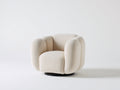 Fauteuil Salon 90x88x76 cm - tissu bouclé crème - base pivotante noire forme enveloppante
