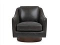 Fauteuil pivotant 86×90×84 cm - cuir gris graphite - dossier haut et socle cylindrique noyer brun pour salon