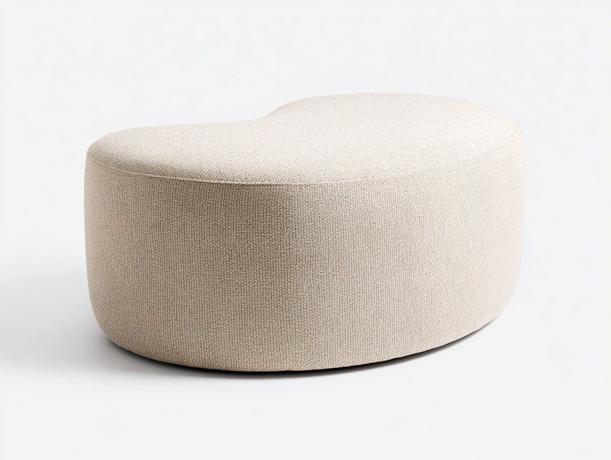 Tabouret bas 85×45×40 cm - assise textile crème avec courbe organique - mobilier d'appoint moderne pour chambre à coucher