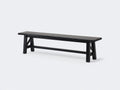 Banc 170×36×45 cm - bois noir à piètement tréteau - renforts obliques pour salle à manger