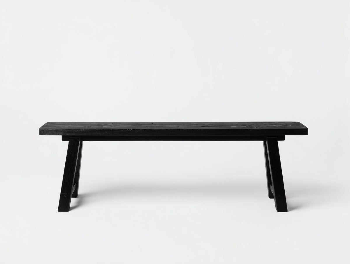 Banc 158×35×45 cm - bois noir - pieds inclinés pour salle à manger