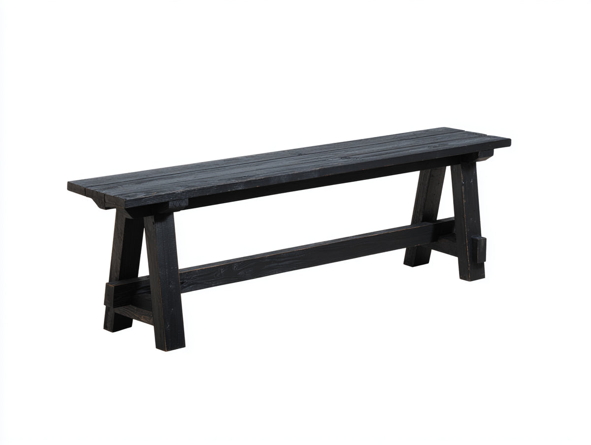 Banc en bois 185×36×46 cm - noir - piétement incliné style atelier