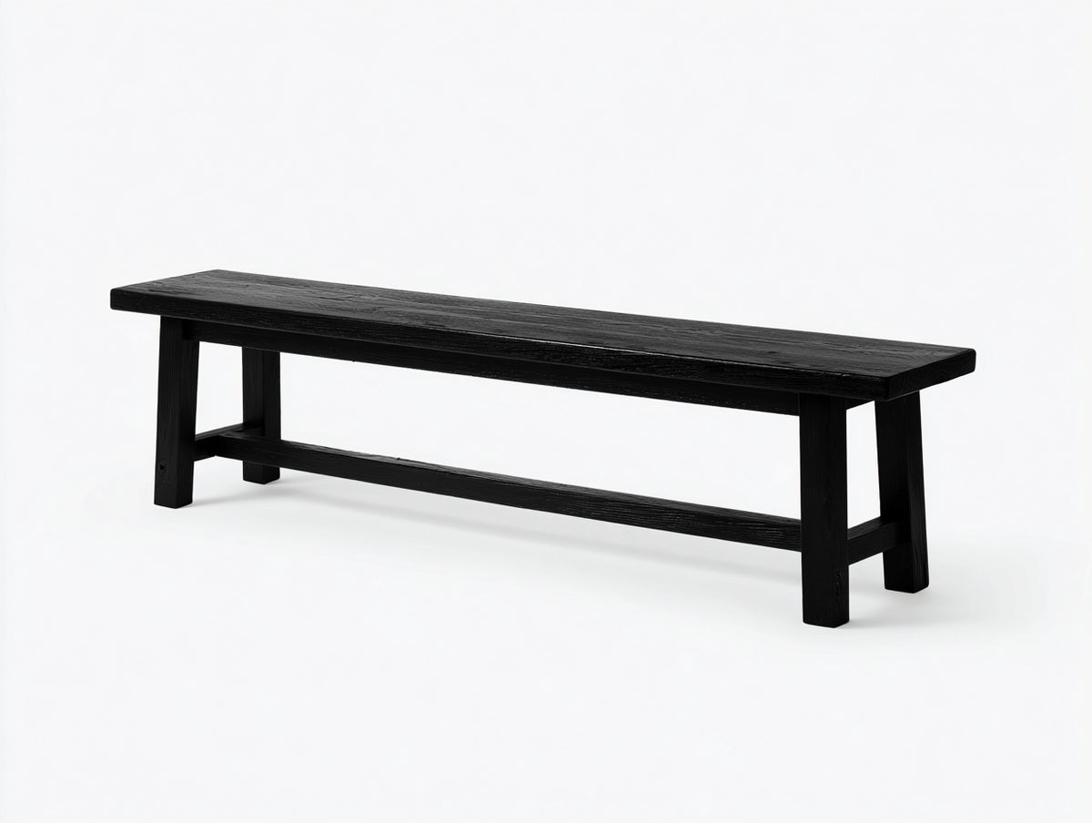 Banc en bois 190×35×45 cm - noir - assise rectiligne pour salle à manger