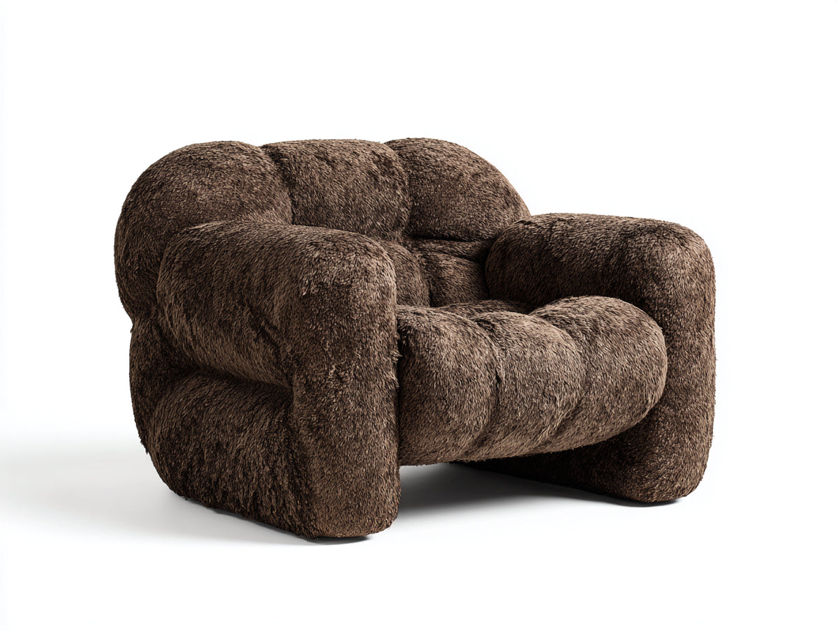 Fauteuil 82×85×78 cm - tissu bouclé marron - assise enveloppante style contemporain pour salon