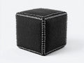 Tabouret cube 42×42×42 cm - maille noire et couture blanche - bordure renforcée pour chambre à coucher