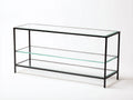 Console 115×35×72 cm - acier noir et verre clair - 3 plateaux sur pieds pour chambre à coucher