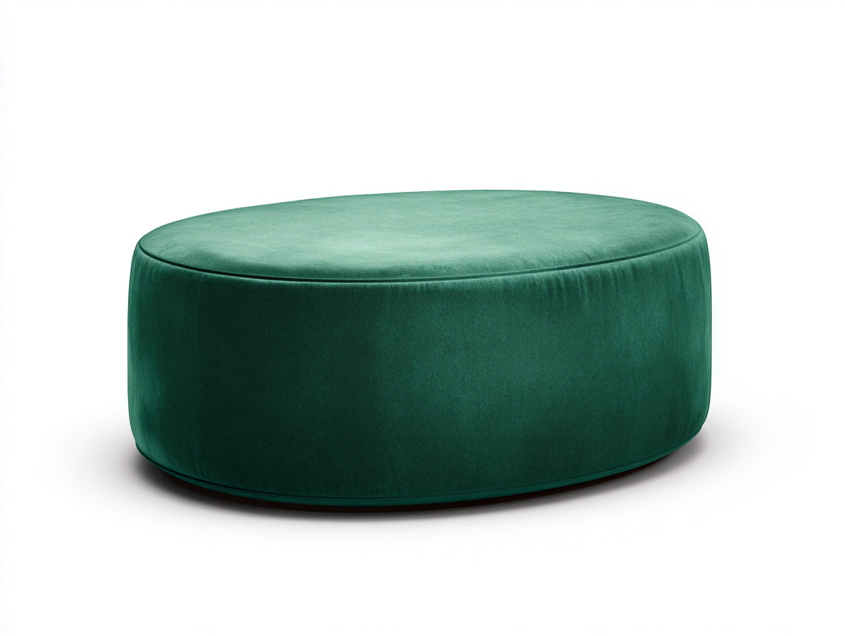 Tabouret ovale 85×70×40 cm - velours vert sapin - forme galet compacte pour chambre à coucher