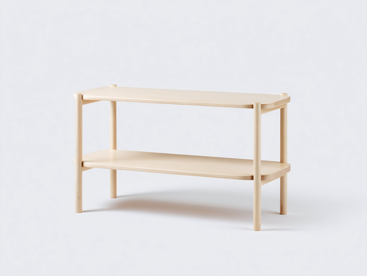 Console 120×35×78 cm - bois clair naturel - deux niveaux de rangement style scandinave pour chambre à coucher
