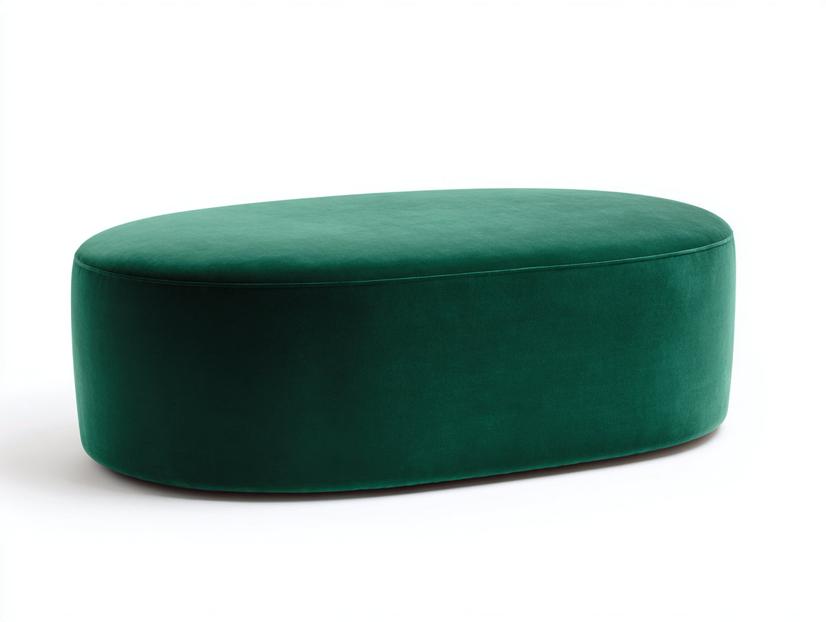Tabouret ovale 110×62×38 cm - velours vert émeraude - assise allongée à base pleine pour chambre à coucher