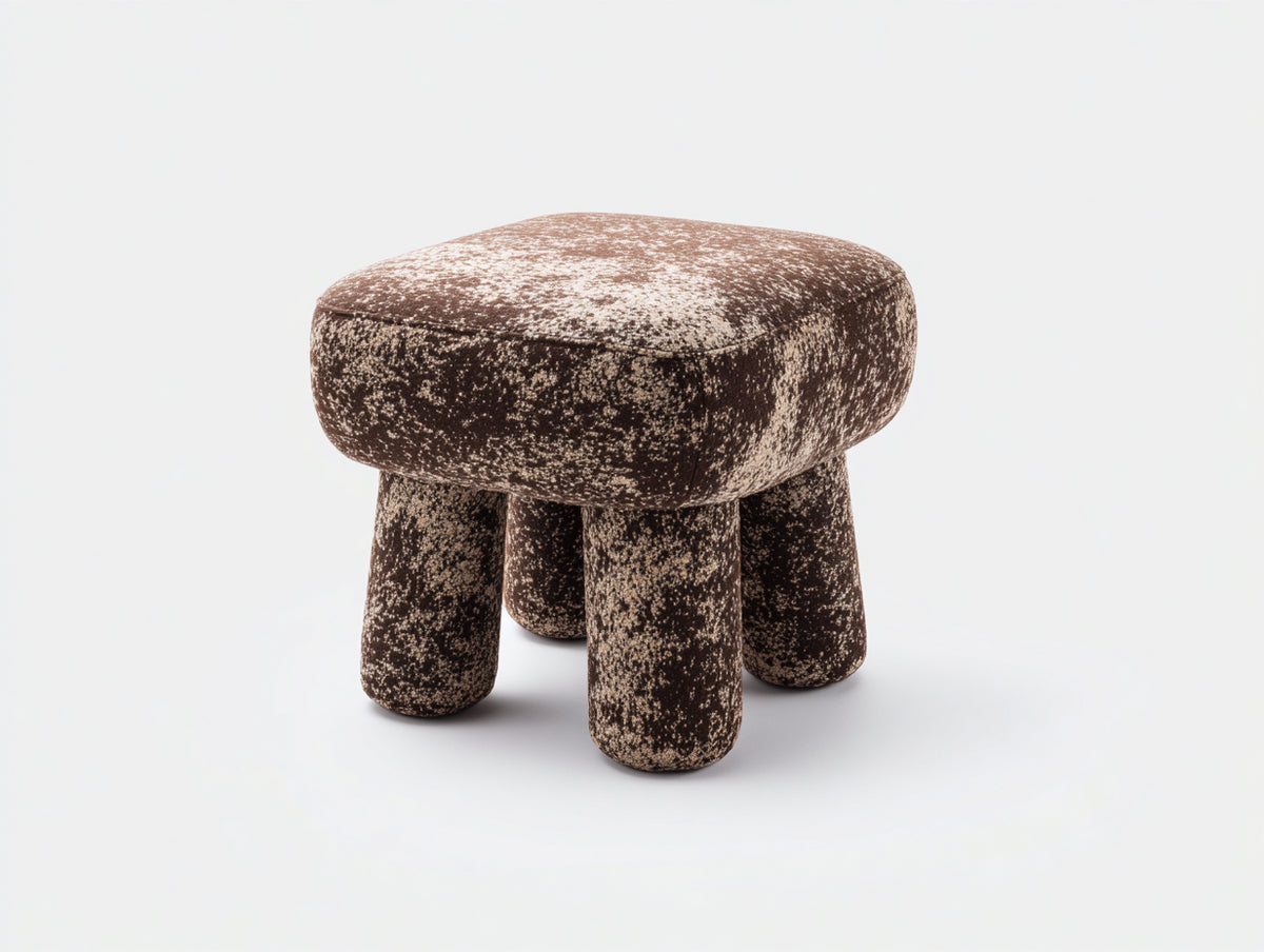 Tabouret compact 40×40×45 cm - tissu brun moucheté et base rembourrée - design contemporain pour chambre à coucher