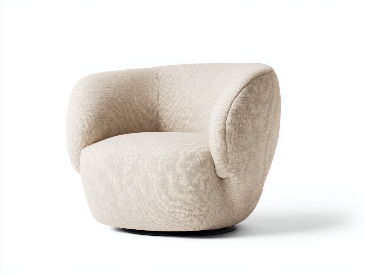 Fauteuil Salon 86x84x76 cm - tissu bouclé beige clair - assise enveloppante avec socle noir
