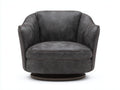 Fauteuil pivotant 92×88×78 cm - cuir gris anthracite - forme basse enveloppante et socle brun pour salon