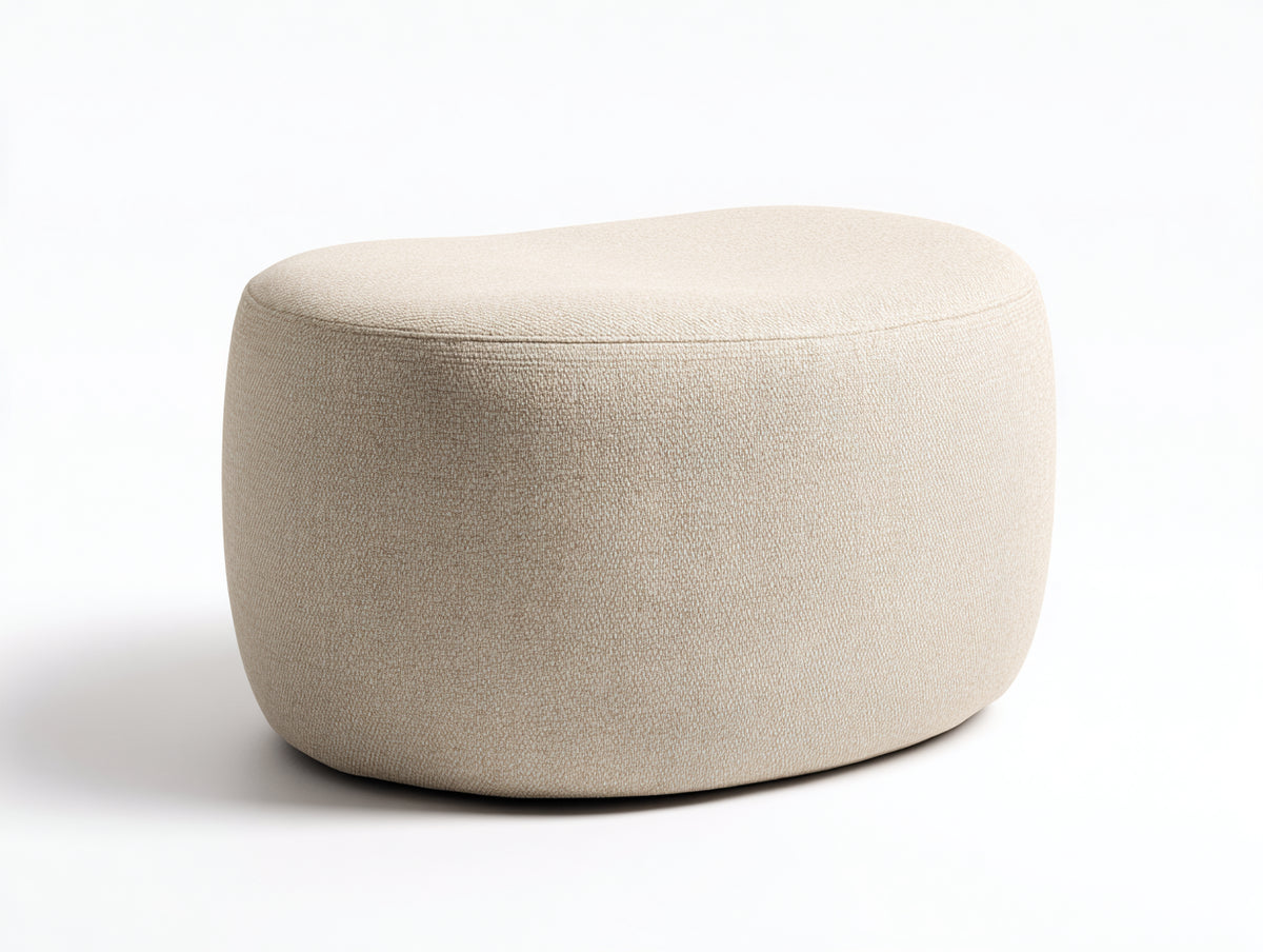 Tabouret 90×45×42 cm - tissu bouclé beige - assise rembourrée et forme arrondie pour chambre à coucher